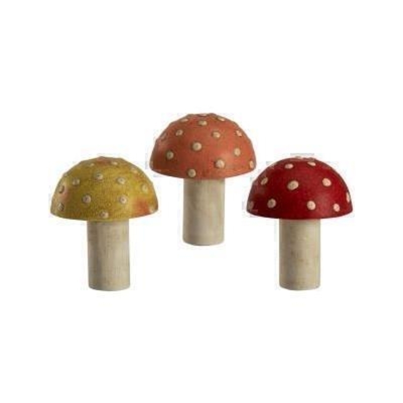 Lightweight vintage metal toadstool suitable for use as an ornament and available in a choice of 3 colours Red Orange or Yellow designed by Transomnia